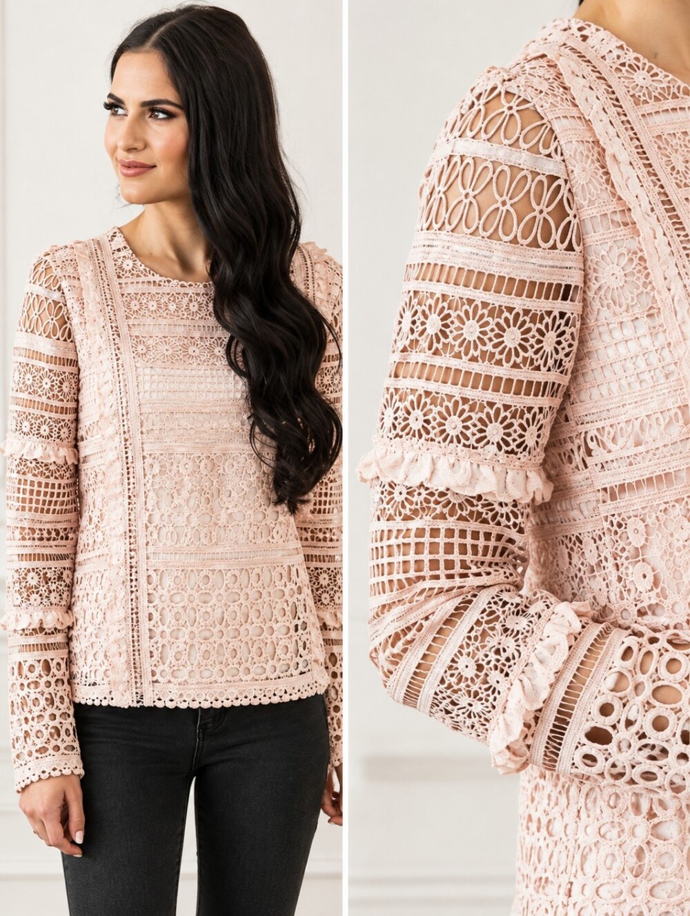 Rachel Parcell Lace Bohemian Long Sleeve Crocheted Cottage Core Top Sz XS